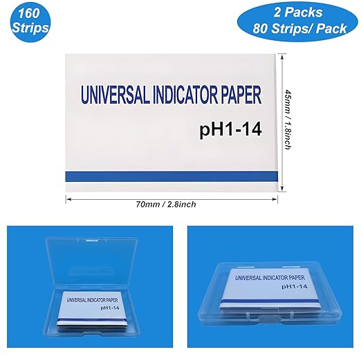 2 Pack pH Test Strips Universal pH 1-14 Litmus Test Paper 160 Strips for Saliva Urine Water Soil and Chemistry Experiments (2 Pack with Storage Case)