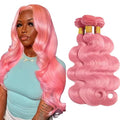 Pink Body Wave Bundles Pure Pink Human Hair Bundles Grade 8A Brazilian Virgin Remy Hair Extensions 20 22 24 Inch Double Weft Hair Weave 300g