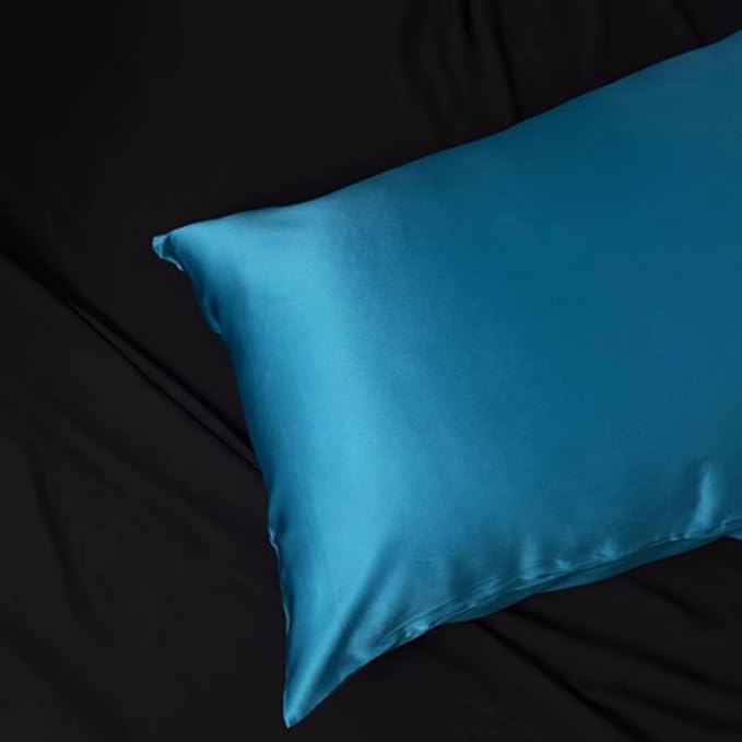 USA Made 100% Silk Pillowcase Peacock, Certified 6A Grade 22 Momme Mulberry Silk Pillow Case for Women Hair and Skin Protection, Anti Face Wrinkle, 1 Pc 20"x26" (Standard, Peacock Blue)