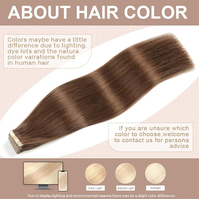Tape in Hair Extensions Human Hair,14 Inch Human Hair Tape in Extensions 20Pcs Chocolate Brown Tape Ins Human Hair Extensions for Women Seamless Tape in Hair Extensions Real Human Hair