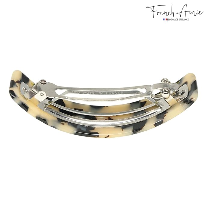 French Amie White Tokyo Handmade Curved Strong Grip Celluloid Automatic Volume Hair Clip Barrette (White Tokyo)