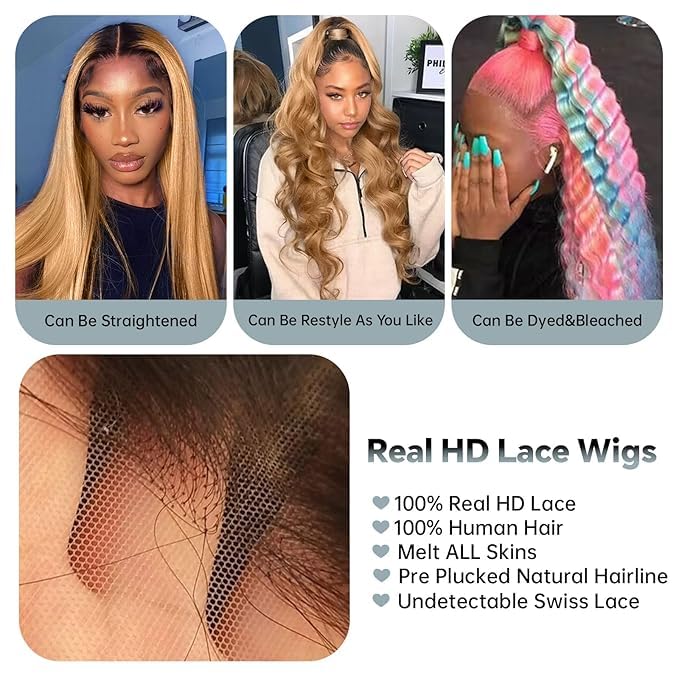 AMIRTY 200% density 13x6 Honey Blonde Lace Front Wigs Human Hair 13x6 Body Wave Lace Front Wig Human Hair Wigs for Women Ombre HD Transparent Lace Frontal Wig 22 inch