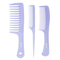 RHOS Hair Comb Set for All Hair Types and Genders - Wide, Fine Rat Tail, and Medium Detangling Combs for Styling (Purple)
