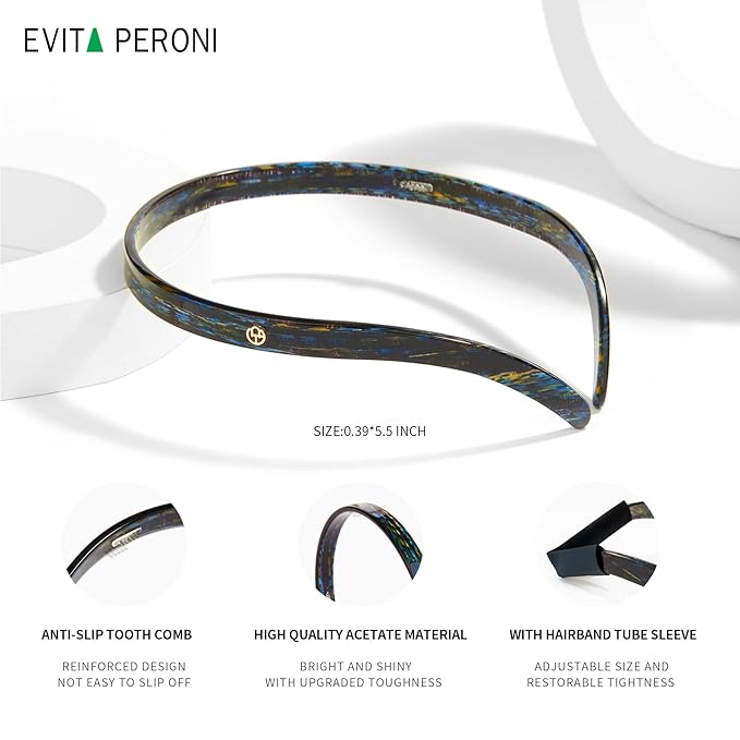 EVITA PERONI Hair Band, Acetate Resin Hairband for Women's Hair, Designed for Eyewear, No Pressure, No Headache, Comfortable Headbands for Women, Fashion Thin Headbands Non Slip, Tan, 1 Count