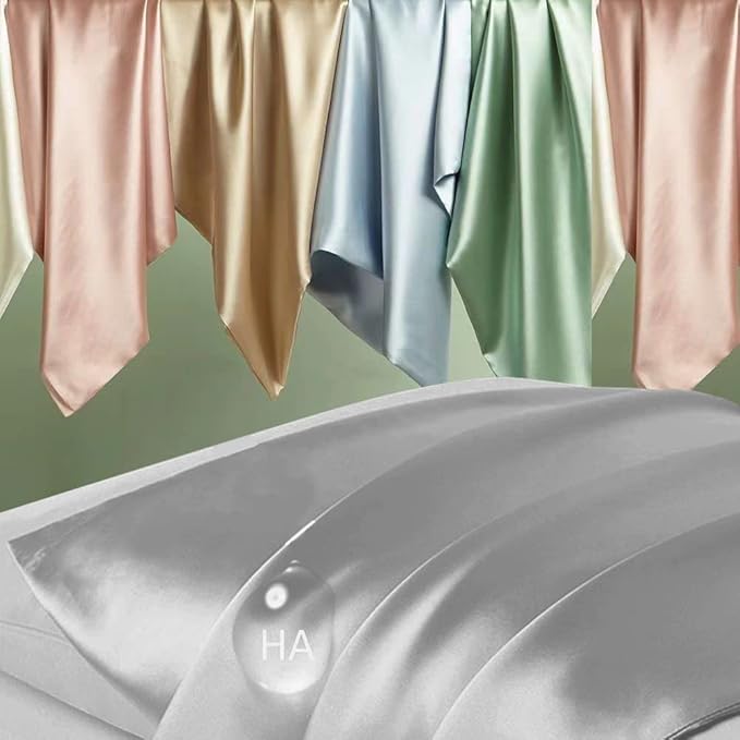 Silk Pillowcase for Hair and Skin, Mulberry Silk Pillow Cases Queen Size, Smooth Anti Acne Cooling Sleep Both Sides Natural Silk Satin Pillowcases with Hidden Zipper, Gifts for Women Men, Grey