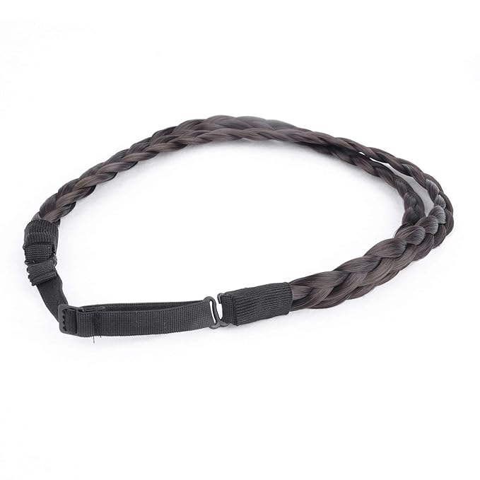 DIGUAN Double Three Strand Synthetic Hair Braided Headband Hairpiece Extension Women Girl Beauty accessory (Dark Brown)
