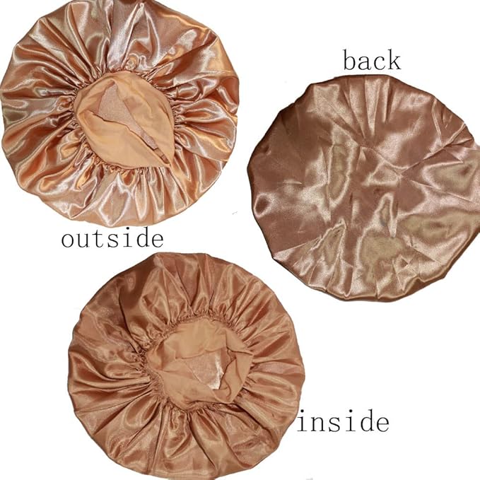 VEYRNEIC Hair Satin Bonnet for Sleeping Shower Caps Silk Chemo Caps with Wide Elastic Band Night Sleep Cap Bonnets for Black Women Braids with Satin Storage Bag (Gold)
