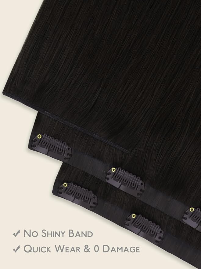 WENNALIFE Genius Seamless Clip in Hair Extensions Real Human 18 inch 120g 7 Pcs Natural Black Hair Extensions Clip Ins Luxury Remy De Cabello Humano Straight Invisible Fuller Reusable