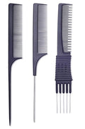 PERFEHAIR Teasing Comb for Fine Hair, (3-pack) Rat Tail Backcombing Volumizing Parting Wave Combs Tools for Women with Metal Pick