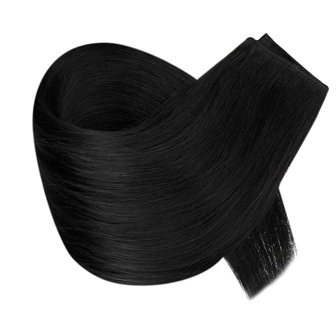 RUANTURE Invisible Wire Hair Extensions Real Human Hair, Wire Hair Extensions Black 16 Inch 80g One Piece, Natural Blend, Suitable for Daily Wearing #1 Jet Black