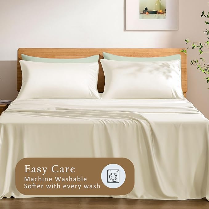 TOSMO Luxury Pillow Case Set of 2 - Cooling Viscose Derived from Bamboo - Oeko-TEX, Breathabl Silky Soft Pillow Cases with Envelope Closure (King / 20x40, Beige)