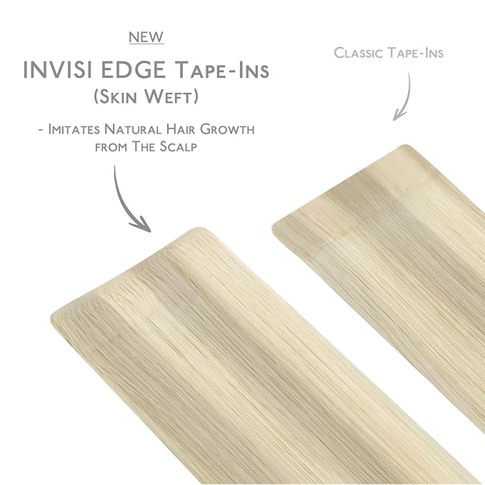 WENNALIFE Invisi Edge Tape in Hair Extensions Human Hair, 14 Inch 50g 20pcs Ash Blonde Highlighted Platinum Blonde Invisible Luxury Remy Hair Extensions Natural Seamless Injected Tape Ins Straight