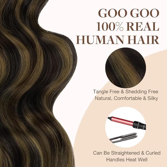 GOO GOO Tape in Hair Extensions Human Hair, 2/6/2 Balayage Dark Brown to Chestnut Brown, 18inch 25g 10pcs, Skin Weft Seamless Invisible, Silky Straight with Thick Ends, Remy Human Hair