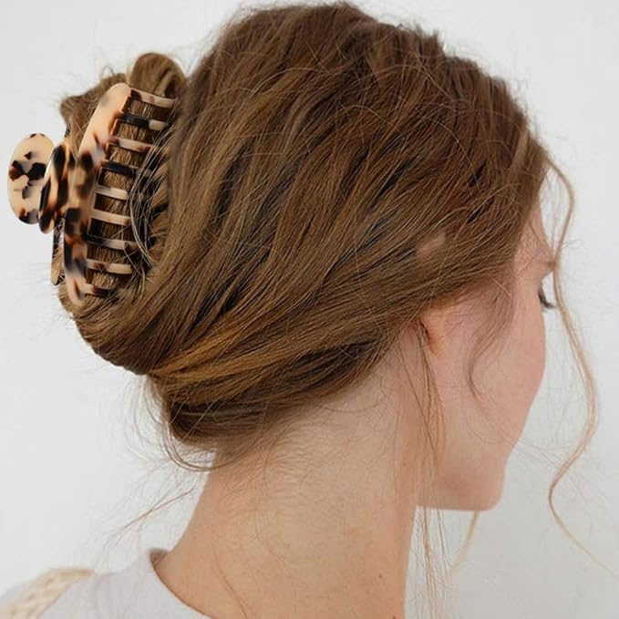 Big Claw Hair Clips 3.8 Inch Tortoise Banana for Women Girls Thin Hair French Design Celluloid Leopard Print Strong Hold for Thick Hair, 2 Color Available (2 Packs)