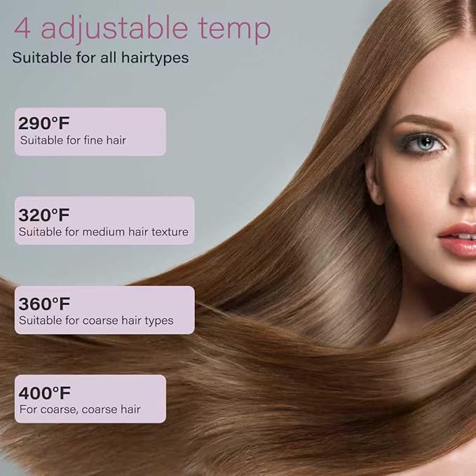 Hair Straightener,1.25” Flat Iron and Curler 2 in 1, Ceramic Coating,Quick Heat Up, 4 Temp. Options, for All Hair Type,Less Frizz, Shinier and Smoother,Dual Voltage for Travel (Cream)