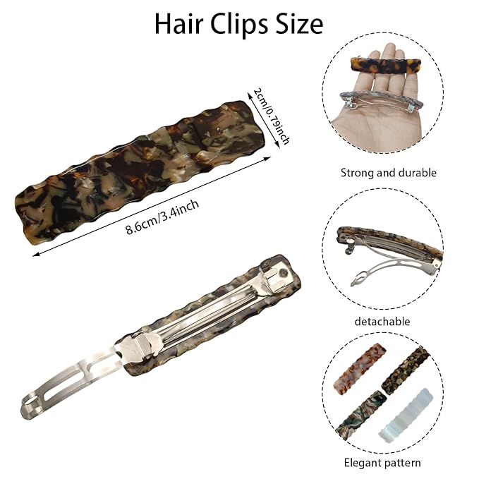 Hair Clips for Women,3.5 Inch Acetate Medium Hair Claw Clips for Women Thin Thick Curly Hair,Strong Hold No Slip Grip,French Classic Multicolor （Dark Brown Tortoiseshell Oblong）