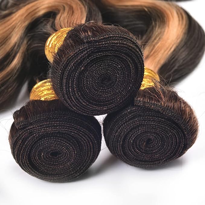 Light Brown Body Wave Bundles Human Hair Ombre Brown Bundles 26 28 30 Inch Niegmeag Brazilian Virgin Remy Hair Extensions Double Weft Highlight P1B30 Body Wave Bundle Hair Weave