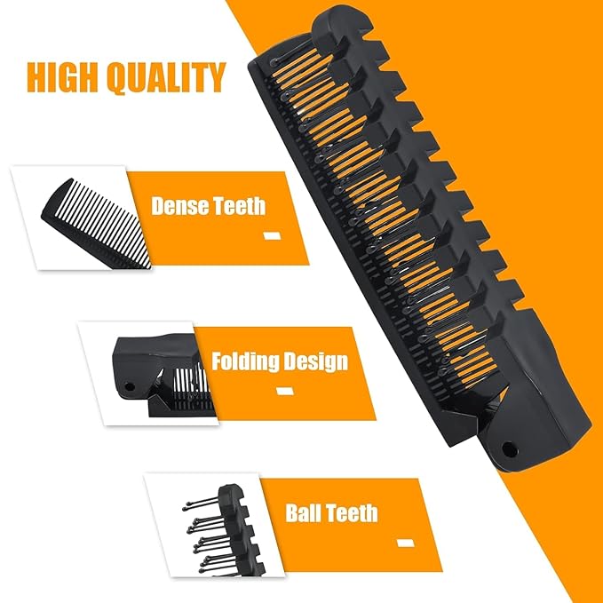Folding Comb, 24PCS Travel Hair Brush and Comb Set, Portable Foldable Plastic Hairdressing Tools, Anti-Static Hair Comb, Double Headed Hair Brush for Men Women (Black)