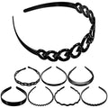 Non-Slip Plastic Hairbands Set 8 Pieces with Wavy Teeth and Smooth Medium-Large Sizes for Women and Unisex Use, Black Hair Hoop Accessories for Sports and Facial Care