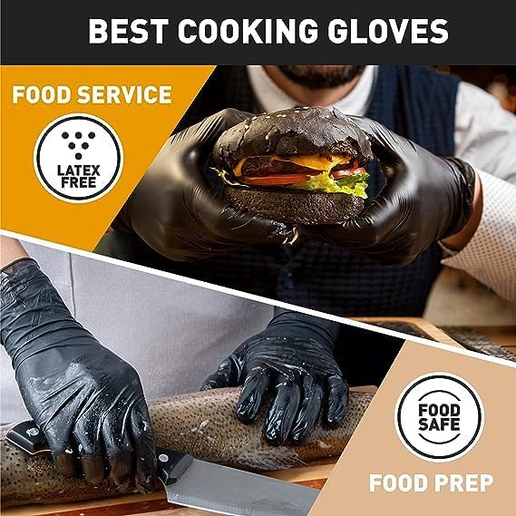 OKIAAS Black/Pink Vinyl Disposable Gloves Latex Free, Food Grade, 5 mil, Cooking, Cleaning, Hair Dye, 50/100/200/1000 Count