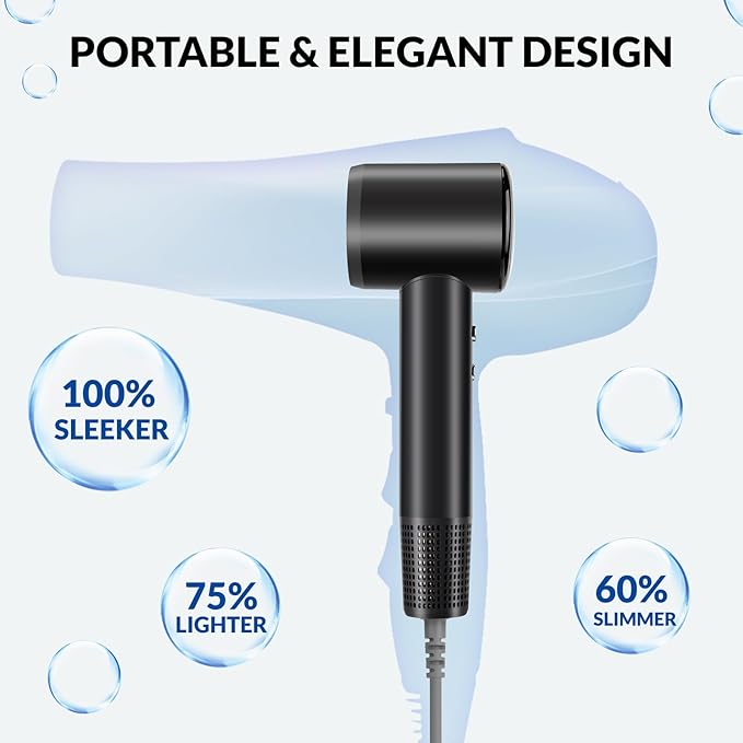 Hair Dryer, 110000 RPM High-Speed Blow Dryer with 300M Negative Ions & Magnetic Diffuser, Fast Drying for 1 Min, No Heat Damage, Lightweight & Low Noise for Curly Hair, Women & Men, Home & Travel