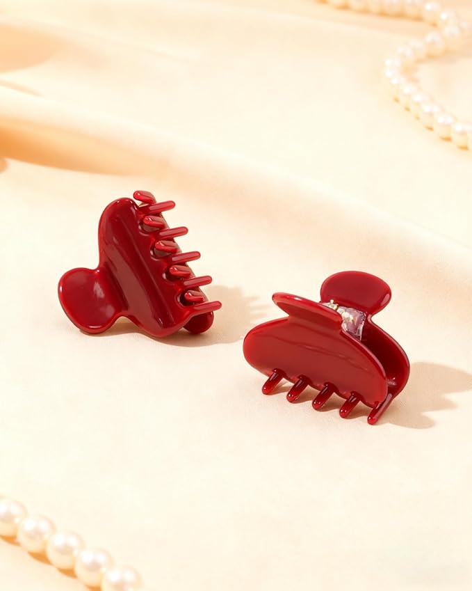 MAORULU 2 Pack Mini Acetate Hair Claw Clips – 1.6 Inch Small Durable Hair Clips for Women & Girls, Strong Hold Tiny Jaw Clips for Bangs & Half Up Hairstyles (Cherry Red)