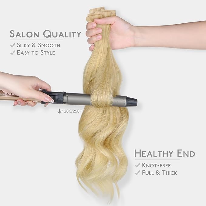WENNALIFE Invisi Edge & Classic Tape in Hair Extensions Human Hair, 16 Inch 50g 20pcs(10pcs Invisi Edge & 10pcs Classic) Light Blonde Highlighted Golden Blonde Invisible Luxury Remy Hair Injected