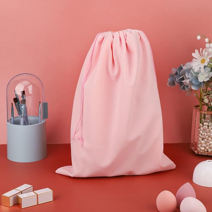 Segbeauty Diffuser Hair Dryer Bag, 3pcs 15.7x11.8in Velvet Satin Bags with Drawstring, Light Pink Velvet Bag 40x30cm for Comb Attachment, Travel Organizer for Clothes, Drawstring Pouch Storage