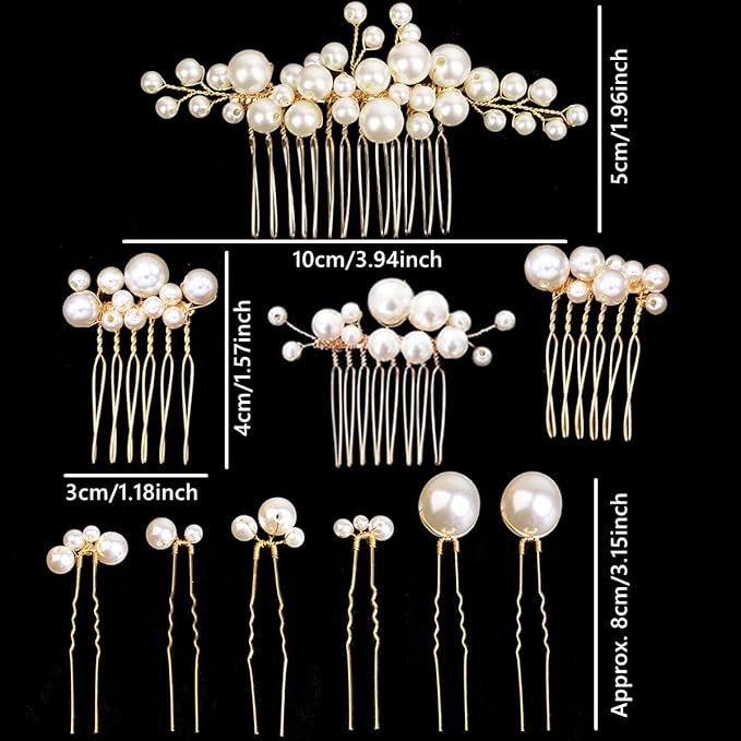 10PCS Gold Wedding Bridal Hair Combs Pearl Hair Pins Clips Vintage Hair Headpiece Jewelry for Bridesmaids Brides Flower Girls Hair Accessories