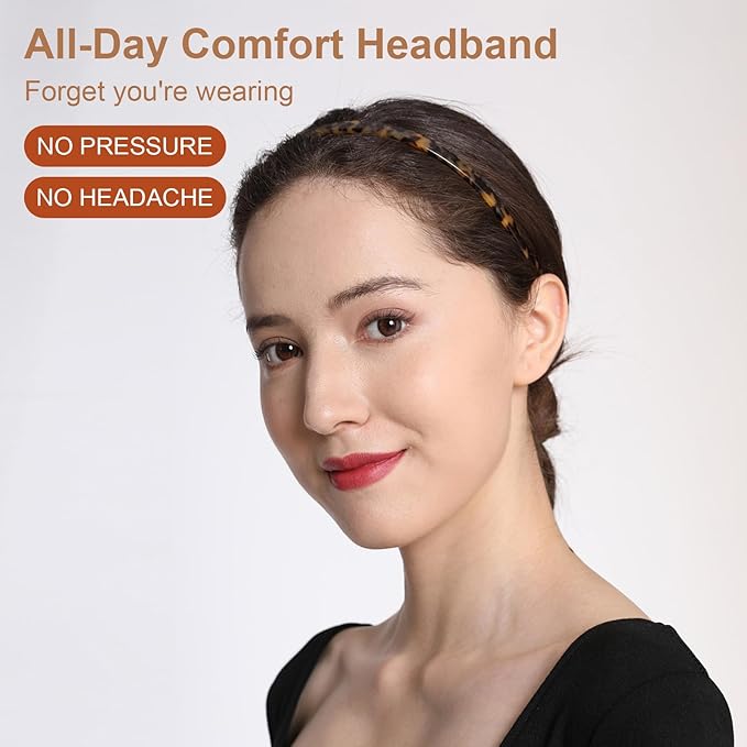 Tortoise Headbands Designed for Eyewear,Flex No Pressure Thin Hairband Fashion Acetate Hair Accessories for Womens Sisters Girls Gifts
