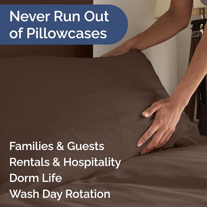 King Pillow Cases Set of 8 - Ultra Soft Hotel Quality Pillowcase Covers - Comfy & Wrinkle Free - Shrink, Stain and Fade Resistant - Easy-Care, Machine Washable Pillow Protectors - 8 Piece Set - Brown