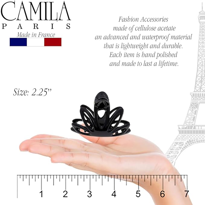 Camila Paris CP853 French Hair Clip for Women Thick Hair for Long Curly Wavy Hair, Black, Girls Hair Claw Clips Fashion Styling Hair Accessories for Women, Strong Hold No Slip Grip, Made in France