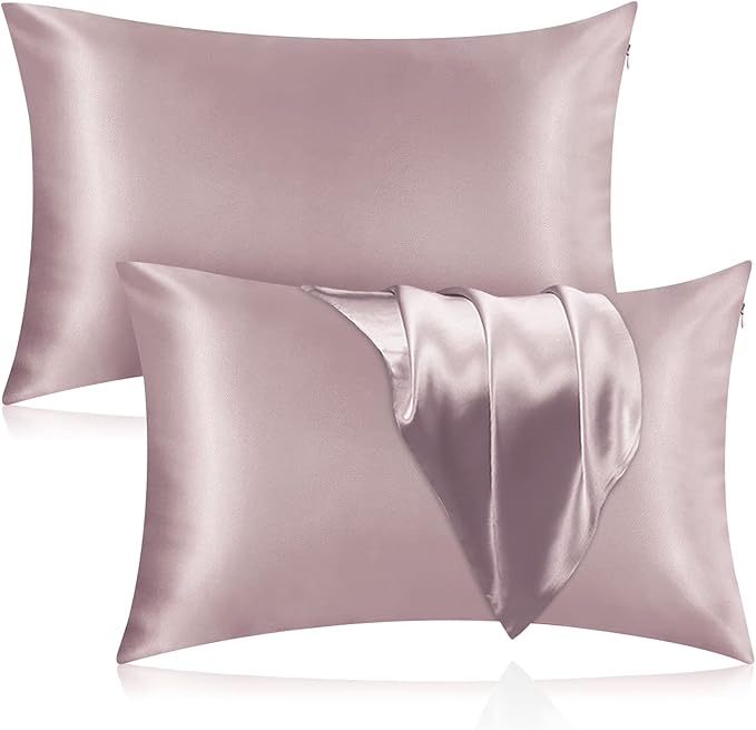Silk Pillowcase for Hair and Skin, 2 Pack 100% Mulberry Silk Pillowcase 25 Momme, 600 Thread Count, Both Side Pure Silk Pillow Cover with Hidden Zipper (ApricotGray, Standard 20''×26'')