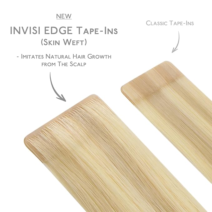 WENNALIFE Invisi Edge Tape in Hair Extensions Human Hair, 20 Inch 30g 10pcs Light Blonde Highlighted Golden Blonde Invisible Luxury Remy Hair Extensions Natural Seamless Injected Straight Extensiones