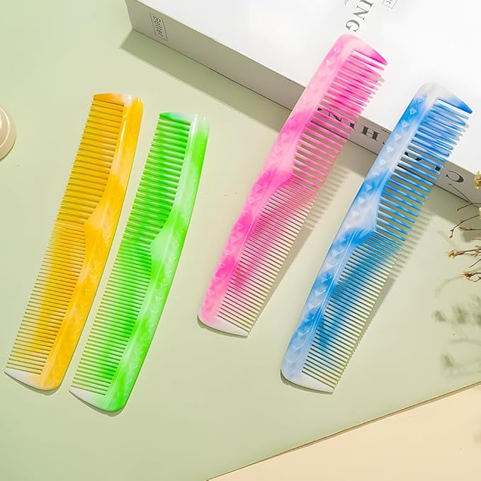 Hair Combs Set: Blue Fine-Tooth, Wide-Tooth, Rat Tail, and Dual-Purpose Comb for Men and Women - Ideal for Detangling and Styling Curls