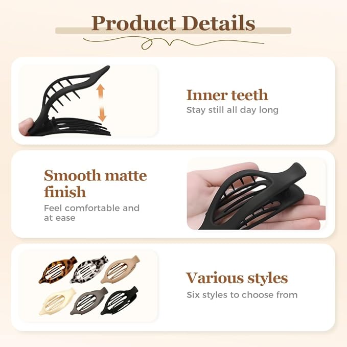 Flat Hair Clips for Women, French Hair Claw Clips for Thick, Thin, Long & Short Hair, Duck Billed Clips, No-Slip Grip Hair Styling Accessories for Women Girls Daily Use (Brown 3PCS)