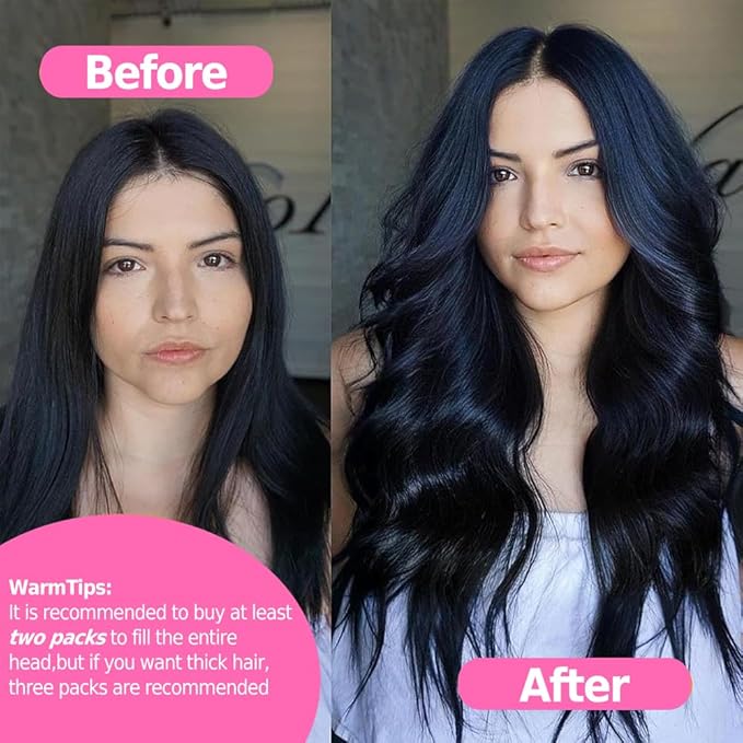 Injected Clip in Hair Extensions Real Human Hair Invisible Hand-Tied Weft Hair Extensions Clip in Human Hair Straight Seamless Clip ins for Women 8Pcs 120g 14inch #1B Natural Black