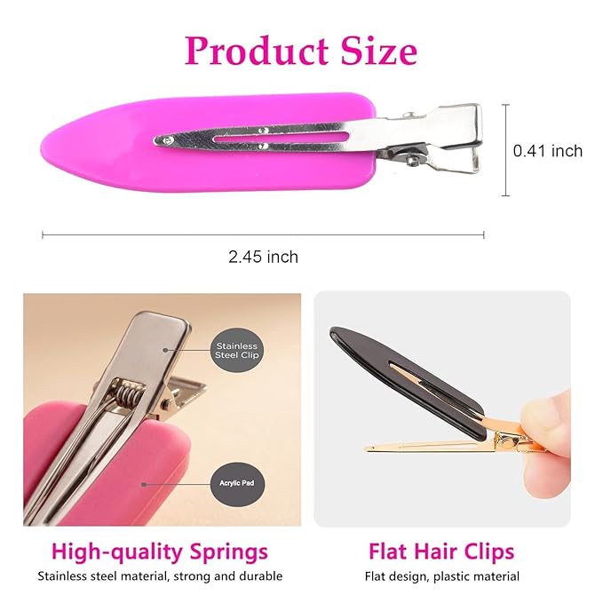 No Crease Hair Clips Makeup Pin Curl Clip Bulk 40Pcs Multicolor No Bend Dent Bang Creaseless Hair Clips for Makeup Application Bangs Hairpin Setting Pins Clip for Women Styling (Pink.Purple)