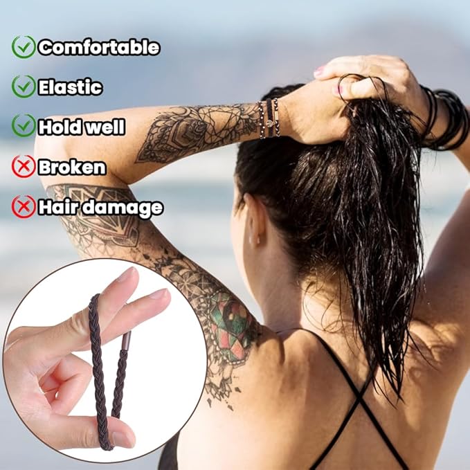 DIYDEC 10PCS Hair Ties Bracelet for Women 5 Styles Soft Braided Boho Hair Bands Elastic No Damage Hair Ties for Girls thick Thin Long Curly Hair Accessories