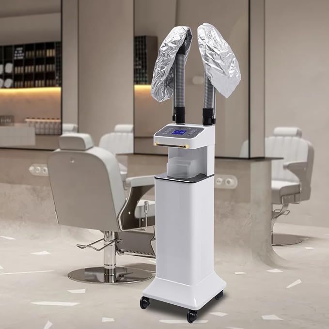 Nano Hair Steamer, Professional Micro Mist Hair Color Processor with 2 Vaporizing Caps, 650W Vertical Hair Care Machine with Rolling Wheels, Salon Spa Equipment for Deep Hair Care Repair, Hair Styling