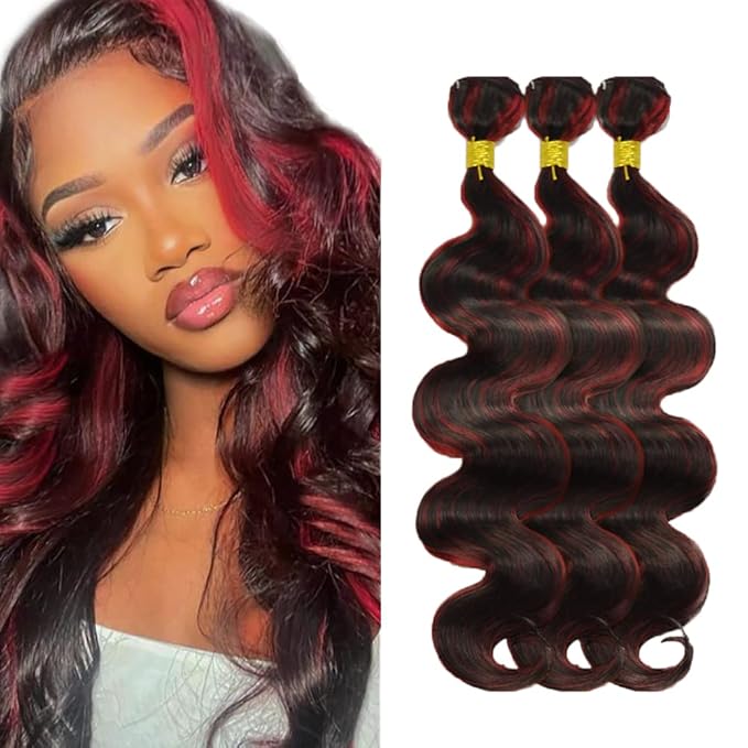 26 26 26 Inch Highlight Human Hair Bundles 99j Body Wave Bundles Brazilian Virgin Remy Hair Extensions Niegmeag 2 Tone Black and Red Body Wave Bundle