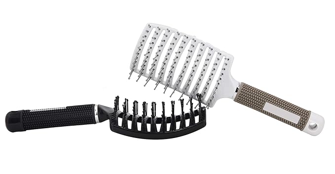 2 Pc Curved Vented Hair Brushes for Women, Eyxformula Anti Frizz Detangling Brush for Long Thick Curly Wet Hair, Blow Fast Drying Paddle Detangler Brush Styling Tool