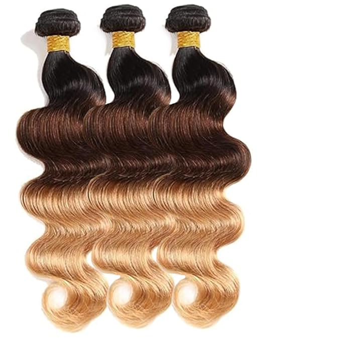 4/27 Body Wave Bundles Human Hair Ombre Blonde Bundle 24 26 28 Inch 3 Tone Brown and Blonde Body Wave Bundles Niegmeag Virgin Soft and Silky Remy Hair Extensions 300g