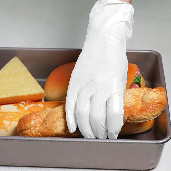 Disposable Gloves Medium, Nitrile and Vinyl Blend Material Gloves, Latex Free, 4 Mil 100 Pc Food Grade Glove for Cleaning, Food Prep, Hair Dye, Tattoo, White