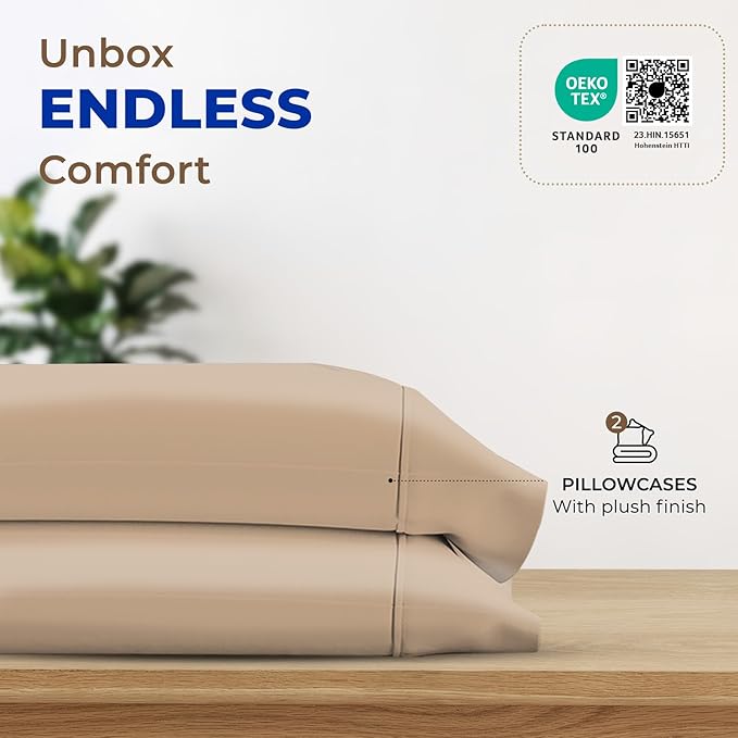THREAD SPREAD 100% Egyptian Cotton Pillow Cases - 1000 Thread Count Pillow Cases Queen/Standard Size Set of 2, Soft & Breathable Extra Long Staple Sateen Weave Cotton Pillow Covers for Bed - Taupe