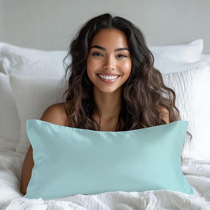 Silky Smooth Satin Zipper Bed Pillowcases Cooling,Anti-Frizz,and Gental on Skin Pack of 2 (Aqua Green, Standard (20x26))