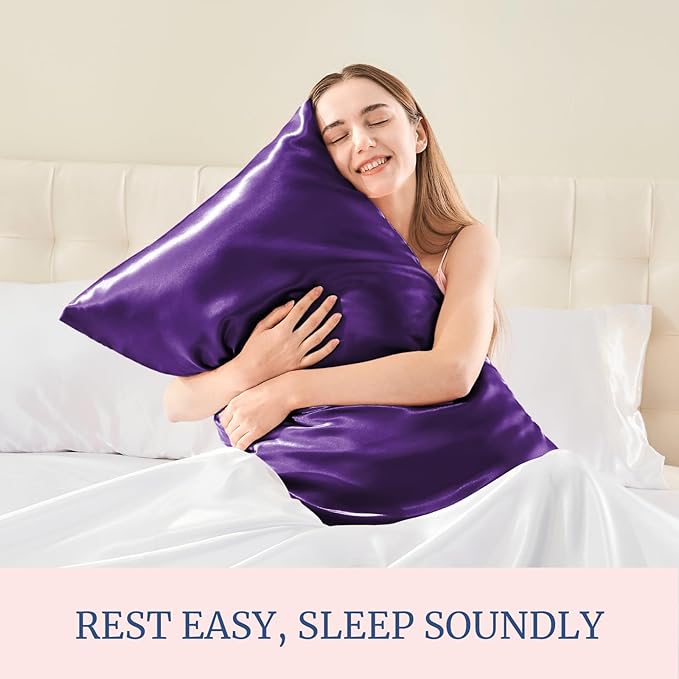 BEDELITE Satin Pillowcase for Hair and Skin, Super Soft and Cooling Similar to Silk Pillow Cases 2 Pack with Envelope Closure, Gift for Women Men(20"x36" King Size, Plum Purple)