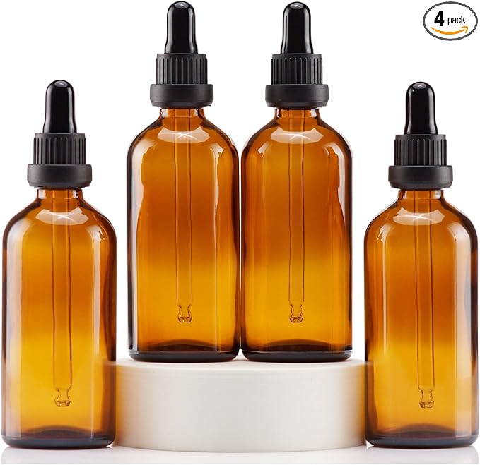 YIZHAO Amber Glass Dropper Bottle 4oz, Tincture Bottles with Glass Dropper, for Essential Oils, Aromatherapy, Cosmetic, Laboratory, Pharmacy, Liquids, Travel –4 Pcs
