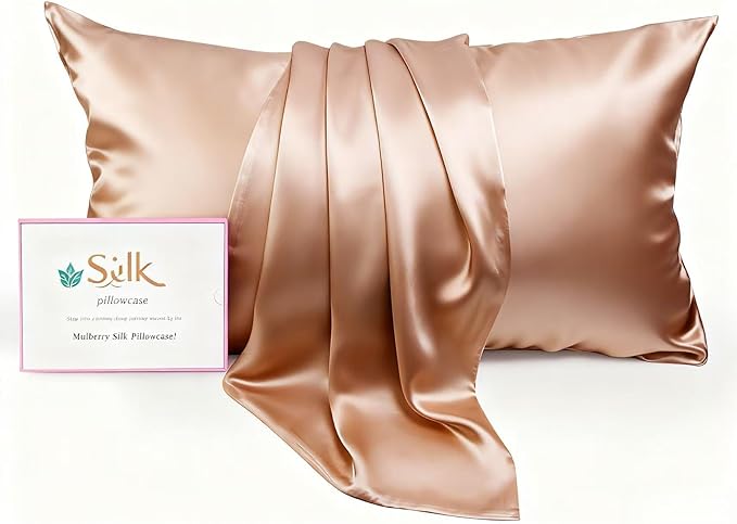 Silk Pillow Cases - 6A Luxury 100% Mulberry Silk Pillowcase for Hair and Skin - Anti-Wrinkle, Cooling & Smooth, Hidden Zipper - Pillowcases for Sleeping Women (Beige, Standard)