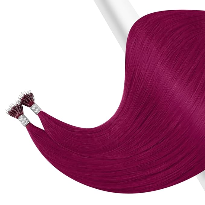 YoungSee Nano Ring Hair Extensions Magenta Nano Beads Hair Extensions 16inch Burgundy Nano-Ring Hair Extension Red Nano-Tip Extension Silky Cold Fusion 25g 25s for Experimenting with colors